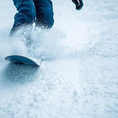 Close-up of a snowboard s edge carving a sharp turn in deep powder, snowboard powder edge detail, precision motion
