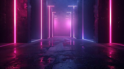 Neon Lights Technology Background in 3D