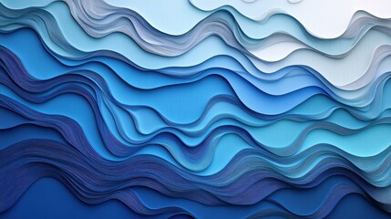 Fototapeta premium Layered geometric waves in varying shades of blue creating a dynamic paper-cut effect with artistic depth
