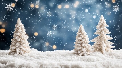 Naklejka premium Cozy Winter Wonderland, serene snowy landscape, delicate snowflakes drifting down, tranquil atmosphere, inviting warmth, festive spirit, perfect for seasonal themes and holiday greetings