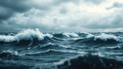 Turbulent Ocean Waves Crashing Under a Stormy Sky