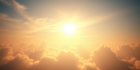 Fototapeta premium A luminous sunrise bathes a sea of clouds in golden hues, creating a breathtaking celestial panorama.