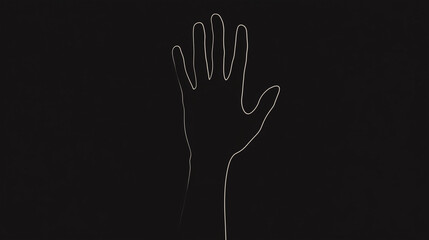 Obraz premium Minimalist outline of a raised hand on a dark background symbolizing unity and empowerment