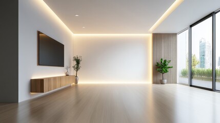 Fototapeta premium A white wall with a couch and a plant