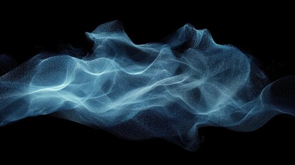Obraz premium Ethereal Blue Smoke Waves Flowing Gracefully Over Black Background Featuring Soft Light Patterns and Abstract Formations for Artistic Composition