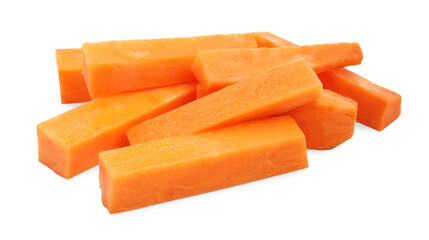 Pieces of raw sweet potato isolated on white
