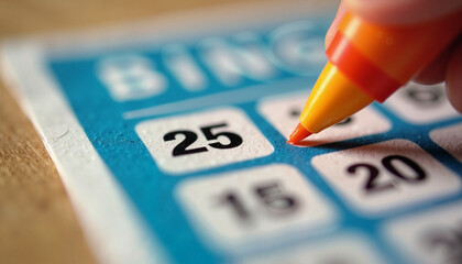 Excitement builds as a participant marks their bingo card at a lively evening game night