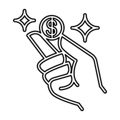 Fototapeta premium Coin in the hand icon in line style