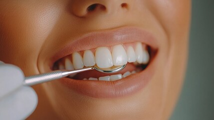 Fototapeta premium Girl receiving dental scaling procedure at dentist\'s office to maintain a healthy smile while feeling comfortable and relaxed during the visit