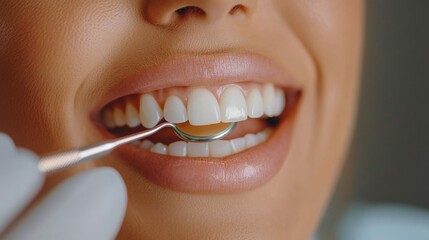 Girl receiving dental scaling at the dentist, showcasing a healthy smile and professional care during her oral hygiene appointment