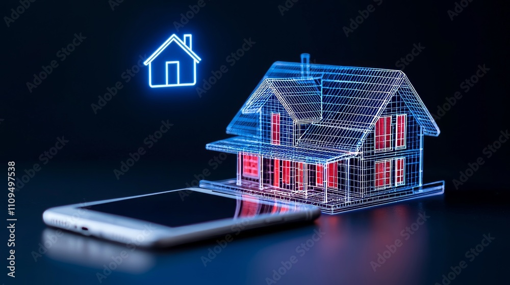 Poster utilizing the internet of things, a smartphone and voice commands can control smart home devices. a 