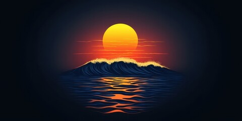 Obraz premium Vibrant sunset over rolling waves creates a serene and captivating coastal atmosphere at dusk