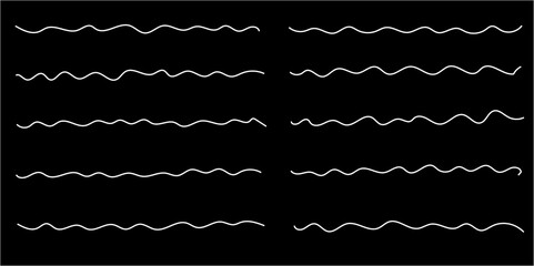 Abstract white wave background. waves line set. waves collection vector. white wave line and wavy zigzag seamless pattern lines isolated on black background. Vector illustration with editable stroke.
