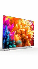 A vibrant, modern television displaying an explosion of colorful abstract patterns, showcasing its visual capabilities and design.