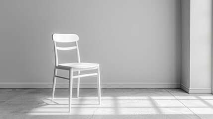 Minimalist white chair in a bright room.