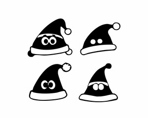 Santa Hat Icon Set Cute, Christmas, and Winter Symbols