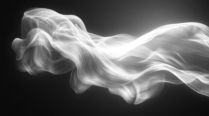 Ethereal Flowing White Fabric Against Dark Background, Abstract Art in Motion, Soft Lines Creating Dreamlike Atmosphere and Fluid Dynamics