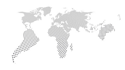 World map halftone. Made for world news and articles. Grey circles on white background. © GFXAFZAL