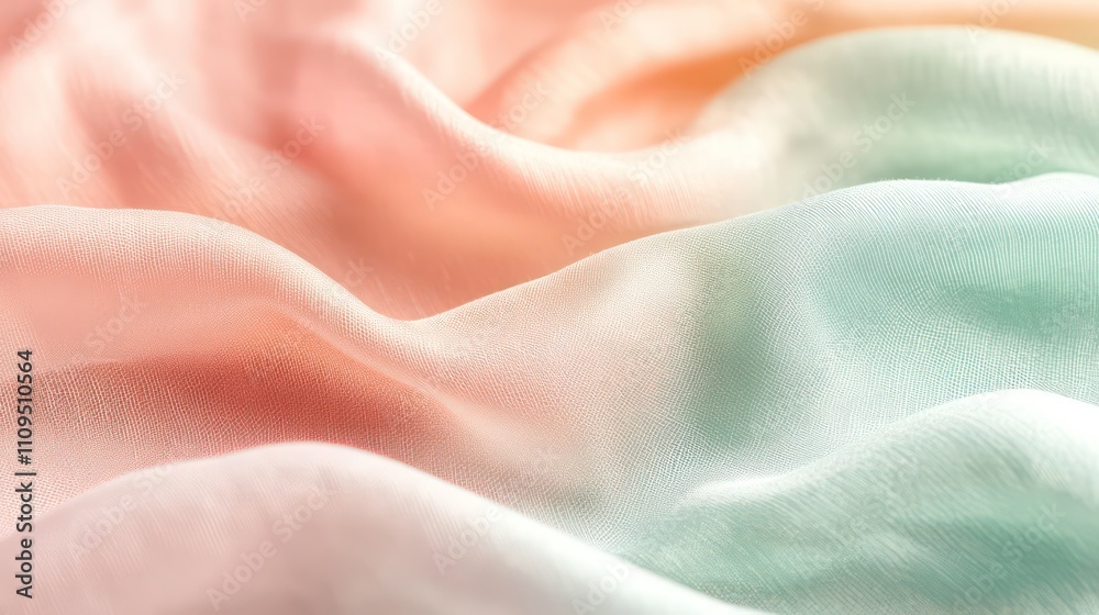 Poster soft pastel ombre fabric with gentle waves and folds, showcasing a smooth texture and color gradient