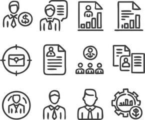 A Collection Business Icon Set- Growth, Finance, Teamwork, and Management Symbols Vector art