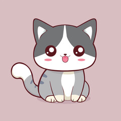 Cute cat cartoon style sticker, white background