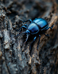 Majestic Hercules Beetle Crawling on Aged Wood Log