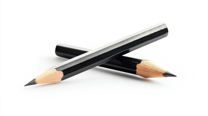   Two pencils resting together on white background, with one end extending
