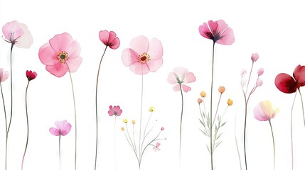 Naklejka premium A cluster of pink blossoms against a white backdrop, with yellow blooms beneath both sets of flowers