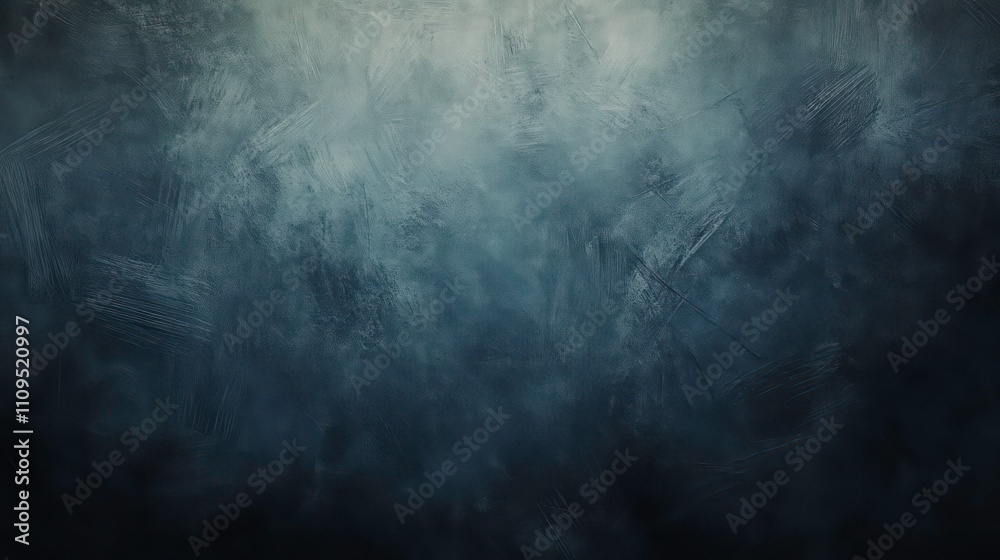 Poster dark blue textured background with subtle brushstrokes and a hazy, smoky effect.