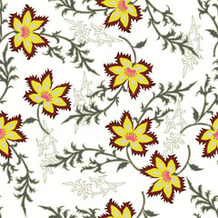 Cute feminine watercolor seamless pattern with wildflowers.hand drawn