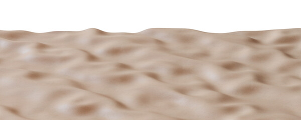 Natural, realistic sand footer in soft beige tones with subtle wavy patterns, on transparent background. Sandy foreground, bottom of the page. Panoramic, wide design element, cut out. 3D render. © Creative_Bird