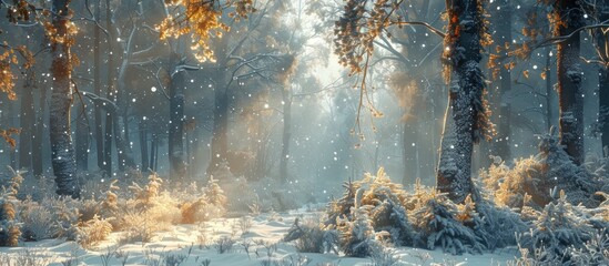 Sunlit snowy forest path.