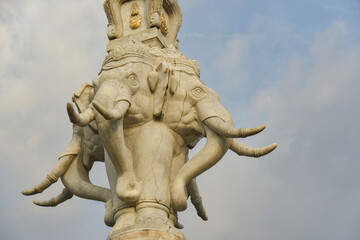 Fototapeta premium Marble Statue of Elephant at Ratchadamnoen Road, Bangkok. Erected in 1996 in honour of King Rama IX Golden Jubilee.