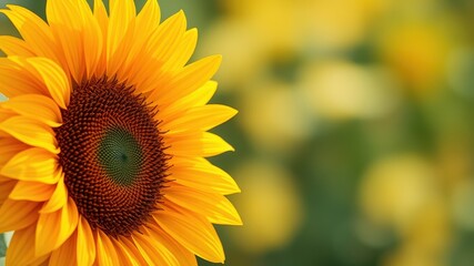 Obraz premium A Close-Up of a Vibrant Yellow Sunflower with a Detailed Center and a Blurred Background of More Sunflowers