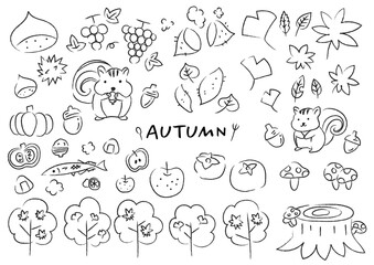 秋のものを集めた手描きイラストセット