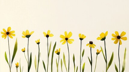 Fototapeta premium A cluster of sunflowers resting together atop a green lawn near a white backdrop