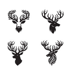 black and white elements of deer head silhoutte vector image