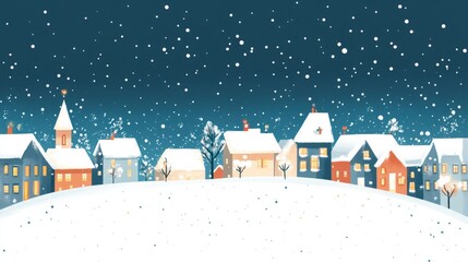 Illustrated Cozy house in Snowy Forest, mountain
