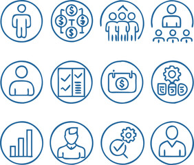 A Collection Business Icon Set- Growth, Finance, Teamwork, and Management Symbols Vector art