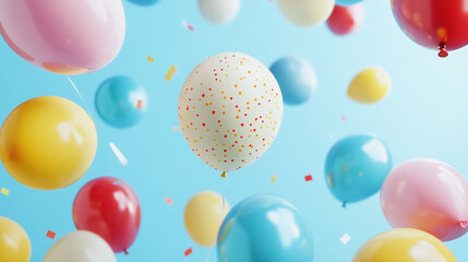 Colorful balloons floating in a clear sky during a festive celebration