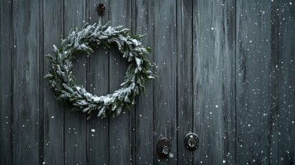 Realistic Snowy Wreath on Door with Soft Light
