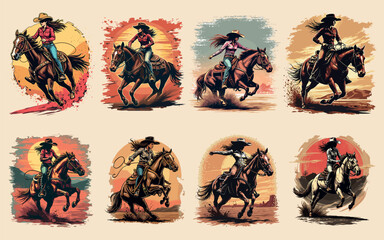 Dynamic Cowgirl Rodeo T-Shirt Design - Born Wild Western Style