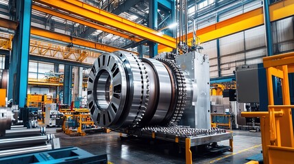 A large machine being installed in a factory, preparing for production.