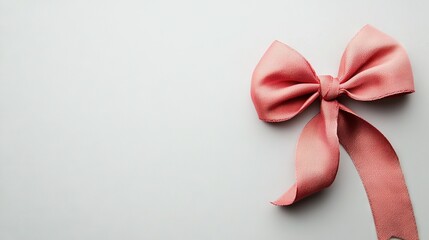   A pink ribbon on white surface, with a bow