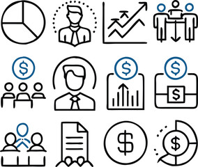 A Collection Business Icon Set- Growth, Finance, Teamwork, and Management Symbols Vector art