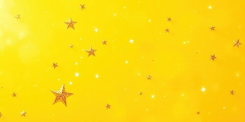 Sparkling Golden Stars Against a Vibrant Yellow Background