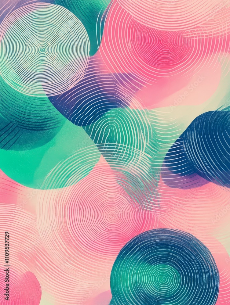 Wall mural pastel pink and teal abstract circle pattern - colorful abstract art featuring overlapping pastel pi