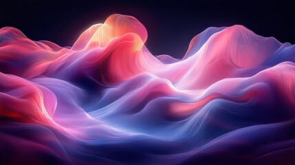 Obraz premium Abstract Waves of Colorful Light in a Dreamy Landscape with Soft Forms and Fluid Motion Capturing the Essence of Modern Digital Art and Visual Creativity