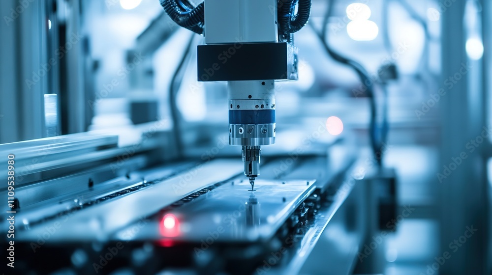 Poster engineers testing and optimizing new automated machinery for mass production.