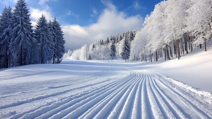 Obraz premium A Snowboard Track with Deep Grooves Carved into the Snow 